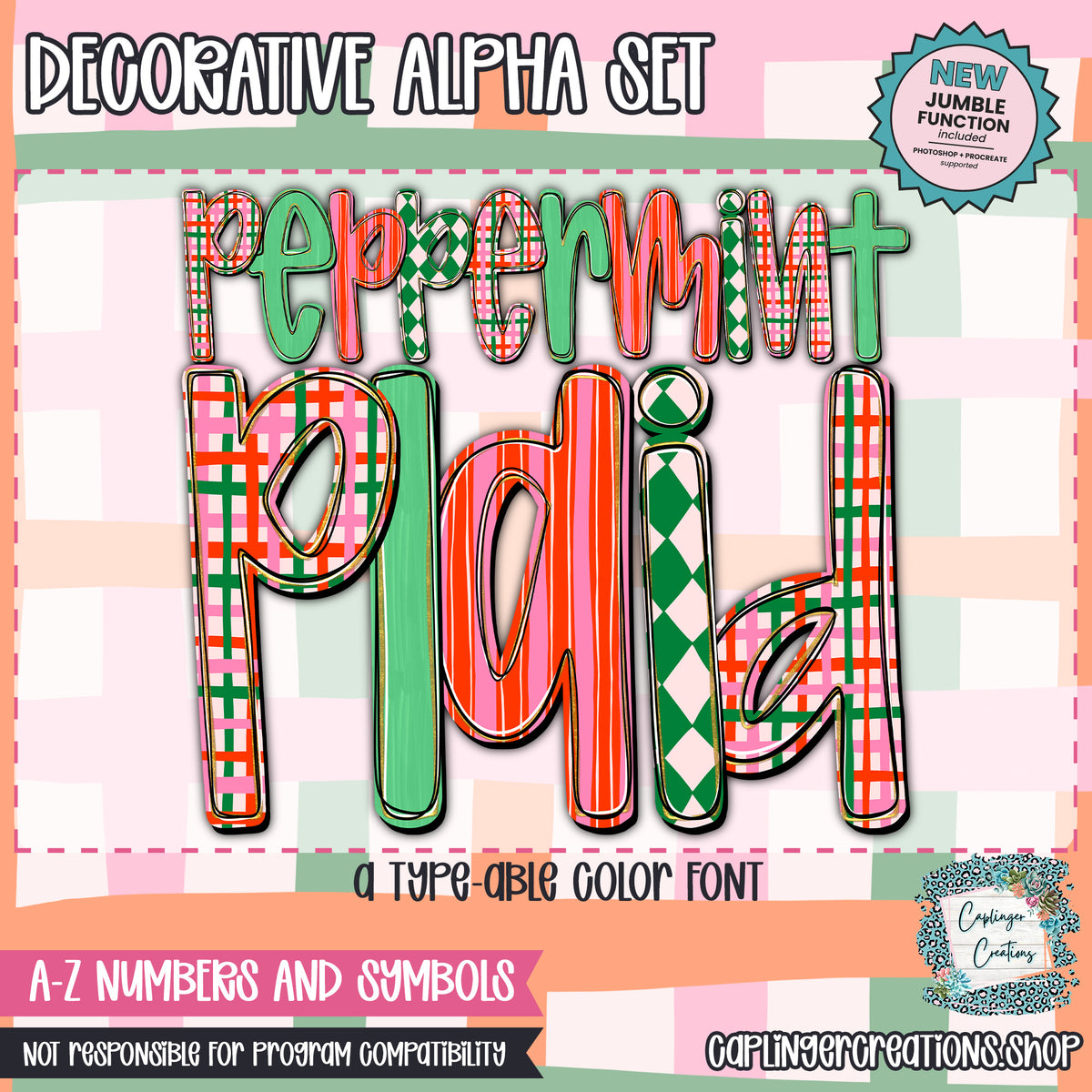 Peppermint Plaid - ALPHA - 4 patterns - TYPEABLE OTF FONT + PNGS - Digital download
