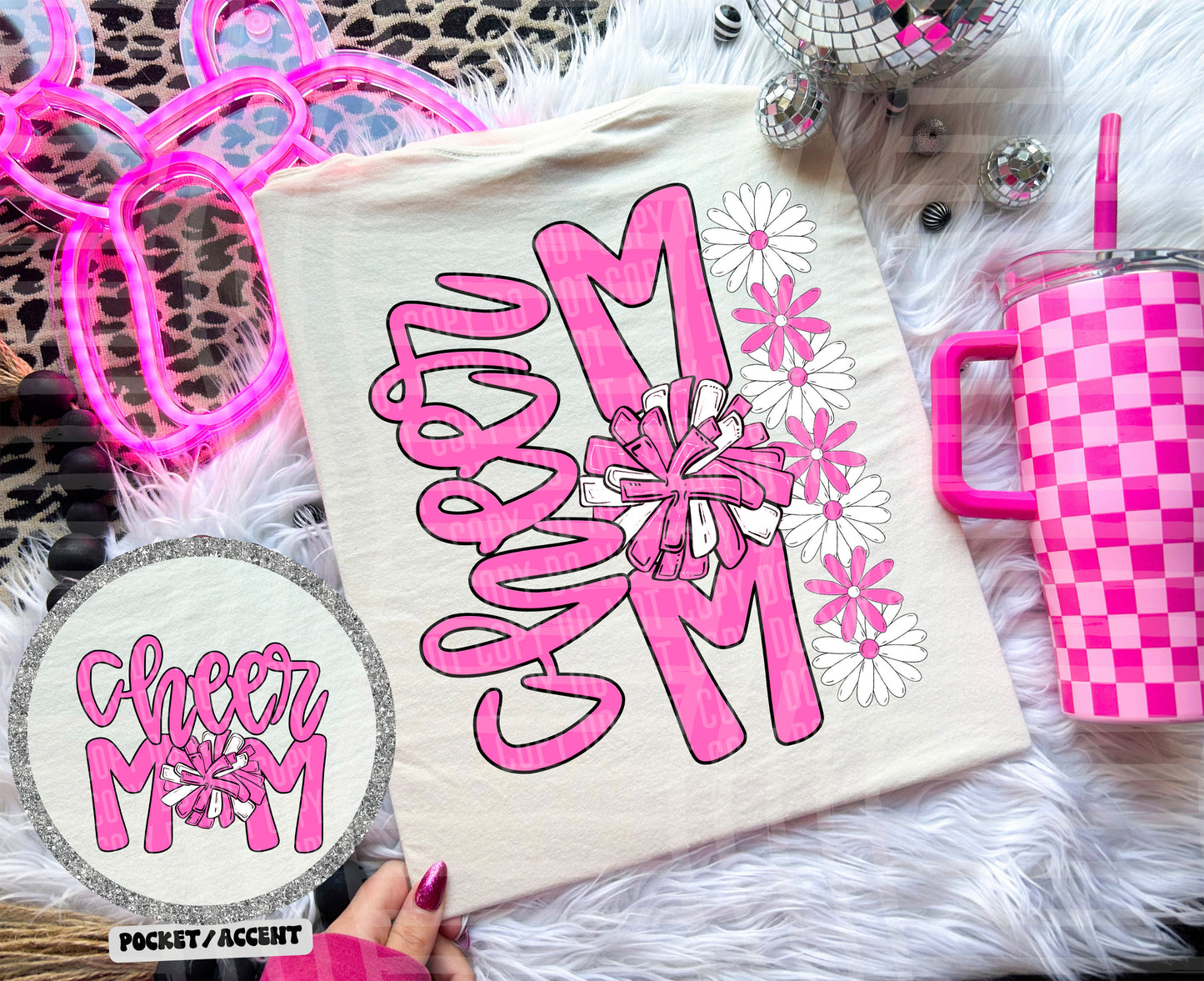 Cheer Mom Floral - w/ POCKET - Color Dropdown Digital Download 300DPI PNG FILE