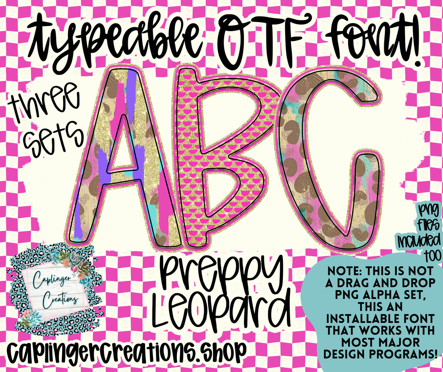 PREPPY LEOPARD - TYPEABLE OTF FONT + PNGS - Digital download