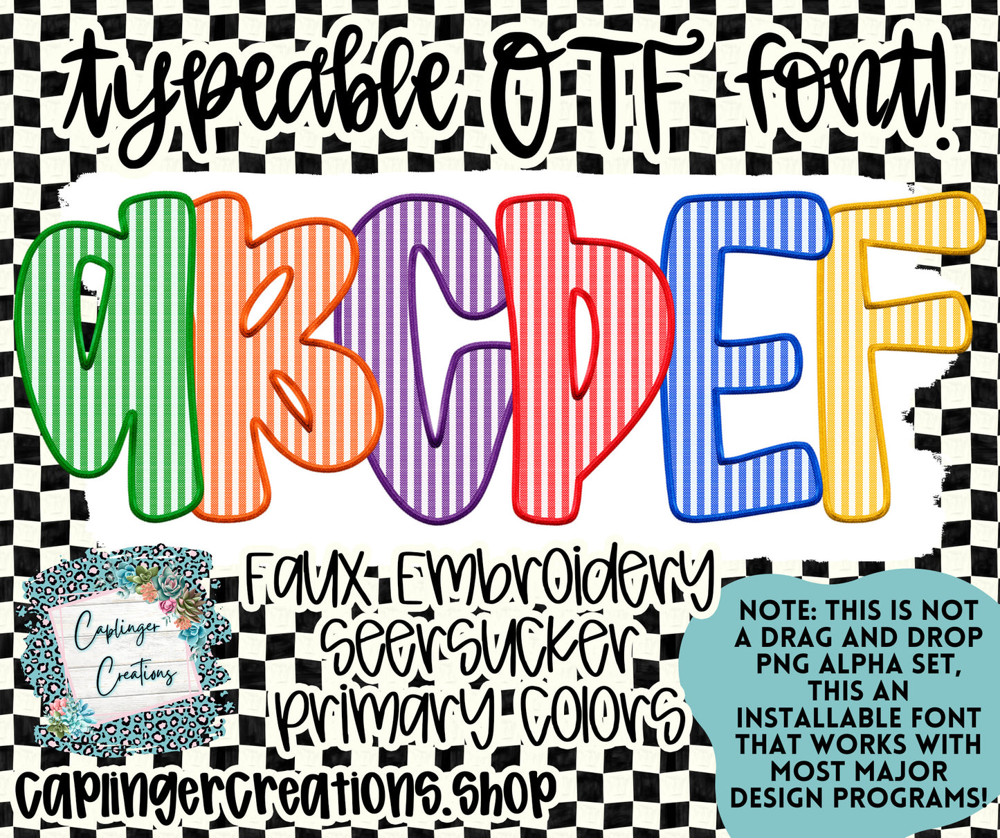 Faux Embroidery Seersucker - Primary Colors - TYPEABLE OTF FONT + PNGS - Digital download