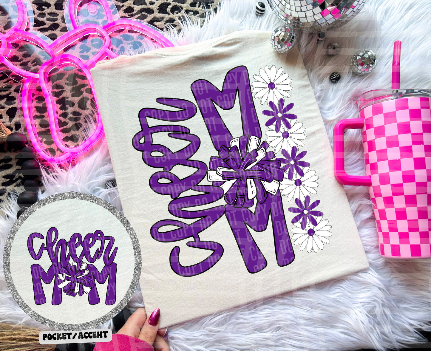 Cheer Mom Floral - w/ POCKET - Color Dropdown Digital Download 300DPI PNG FILE