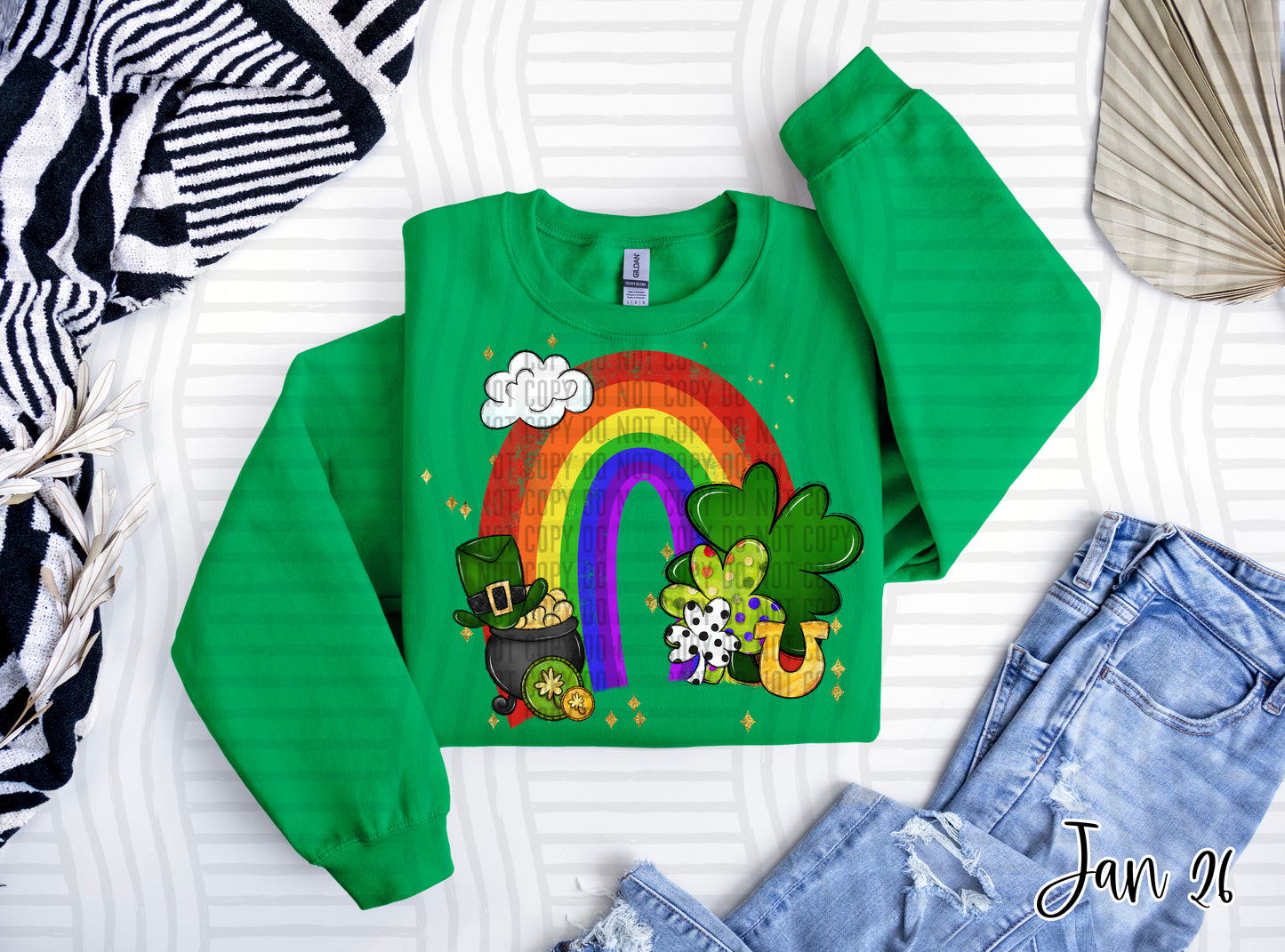 Rainbow pot of gold and shamrocks - 300DPI PNG FILE