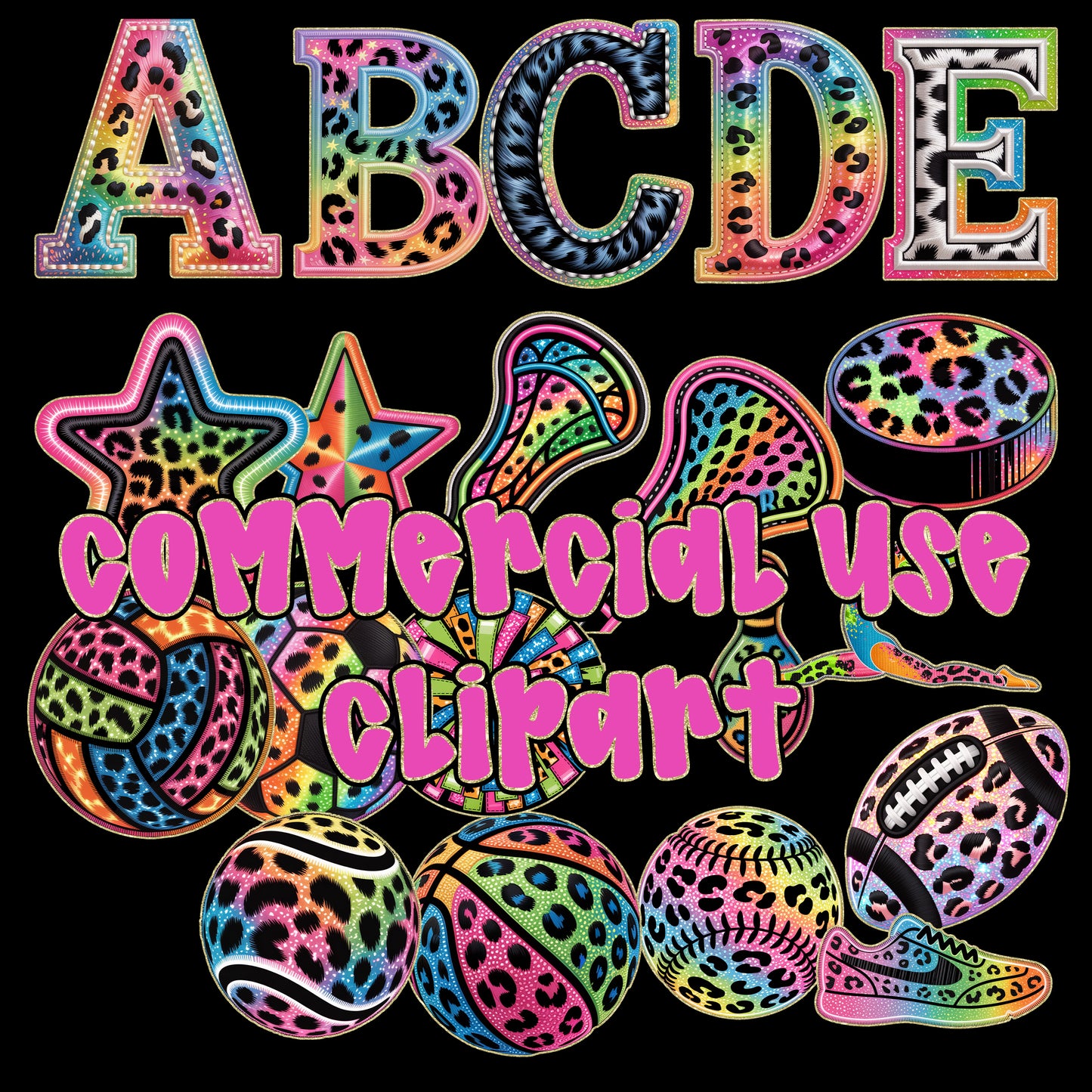 Rainbow FAUX EMBROIDERY ALPHA/CLIPART PACK - commercial use - Digital download 300DPI PNG FILE