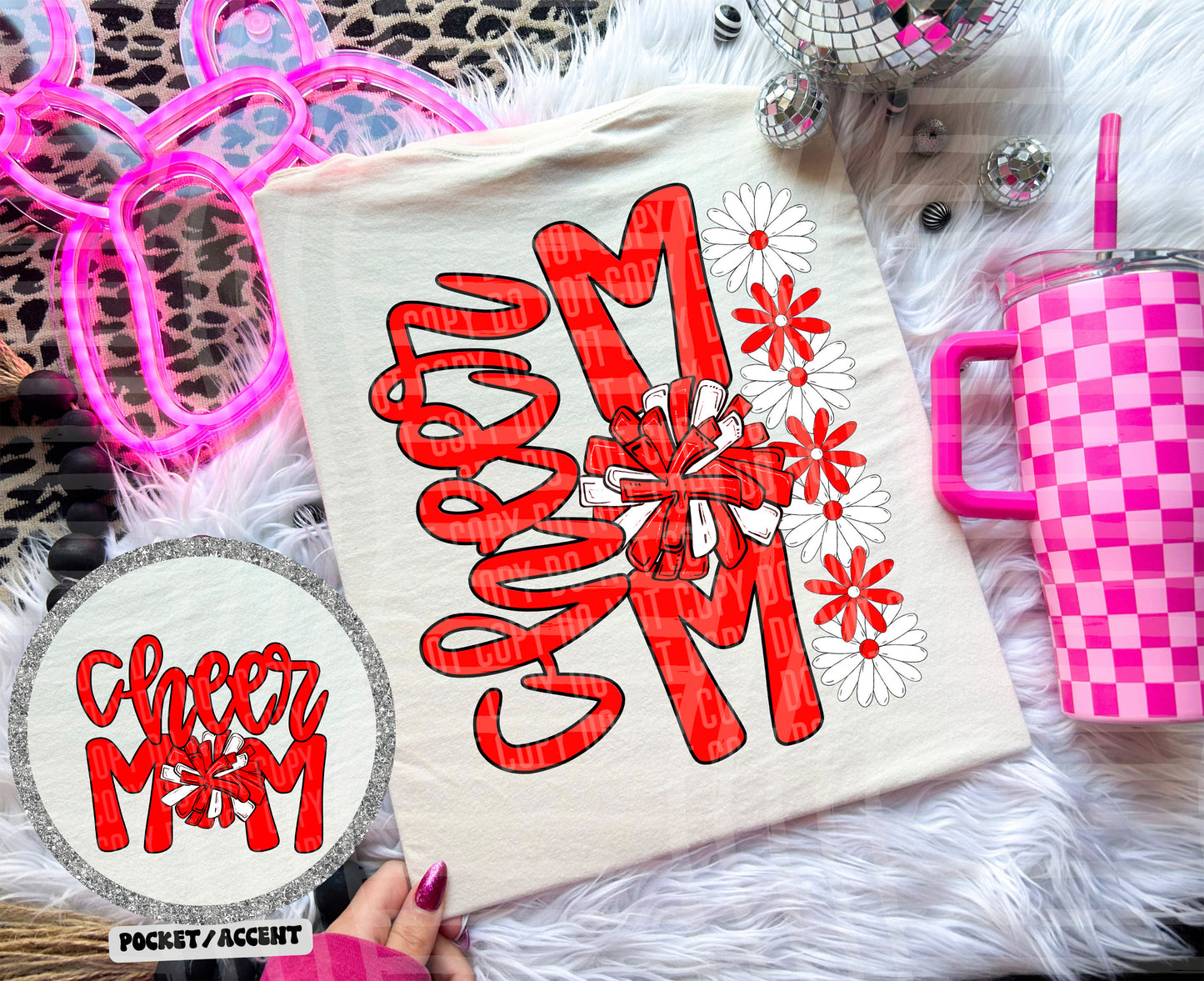 Cheer Mom Floral - w/ POCKET - Color Dropdown Digital Download 300DPI PNG FILE