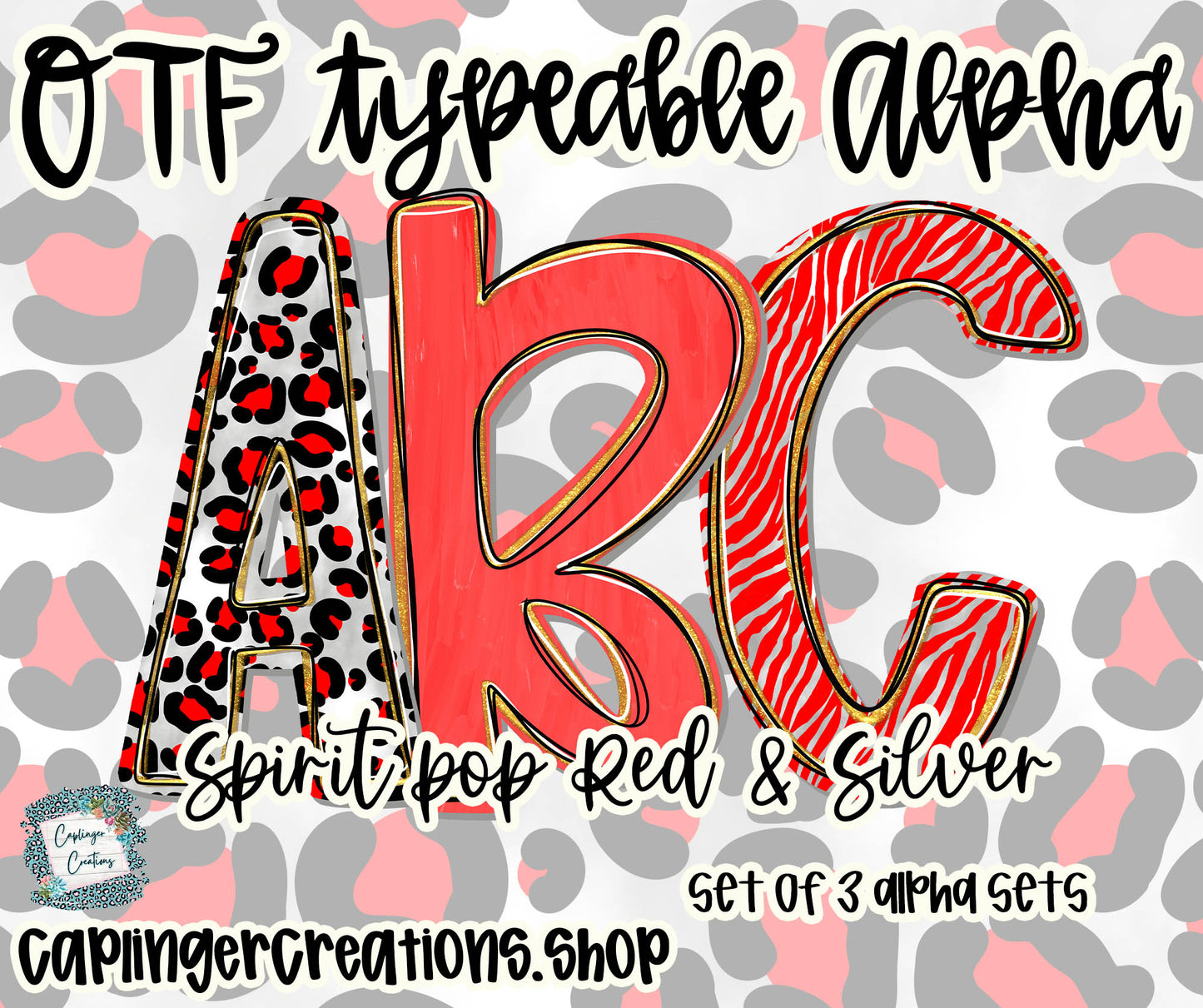 Spirit Pop Red/Silver- Set of 3 Alphas- TYPEABLE OTF FONT + PNGS- commercial use included - Digital download