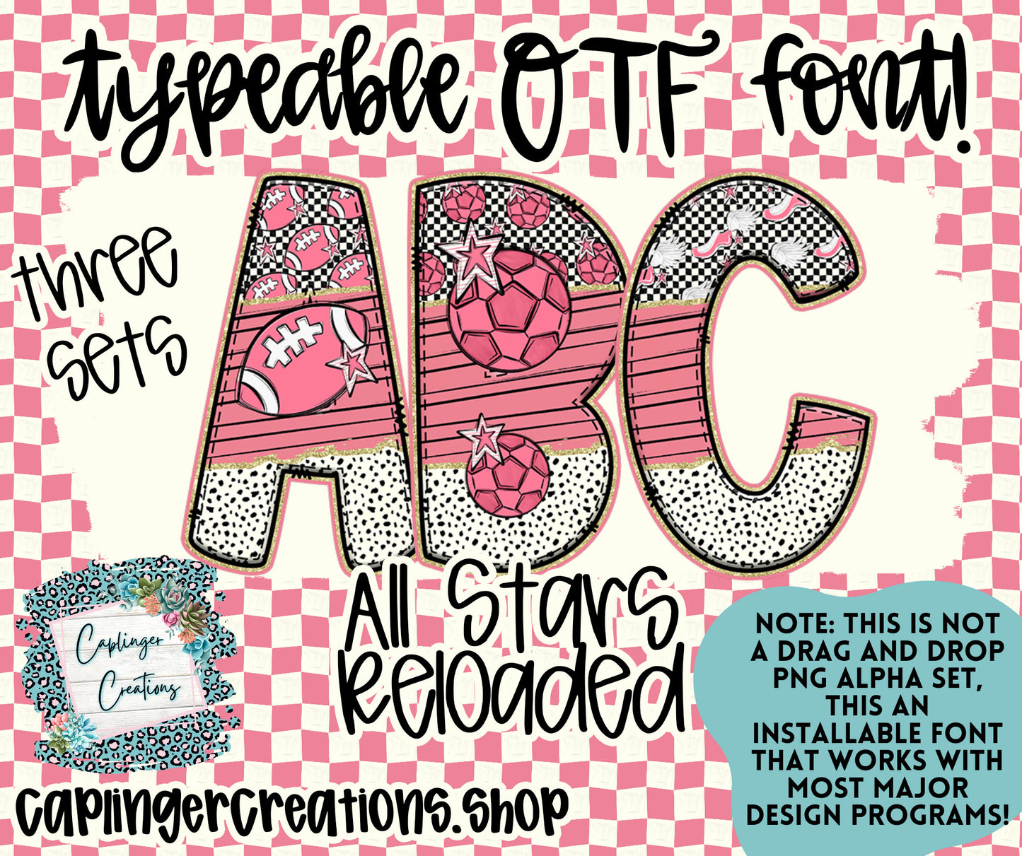 ALL STARS RELOADED set of 3 (FOOTBALL < SOCCER < TRACK) - TYPEABLE OTF FONT - Digital download
