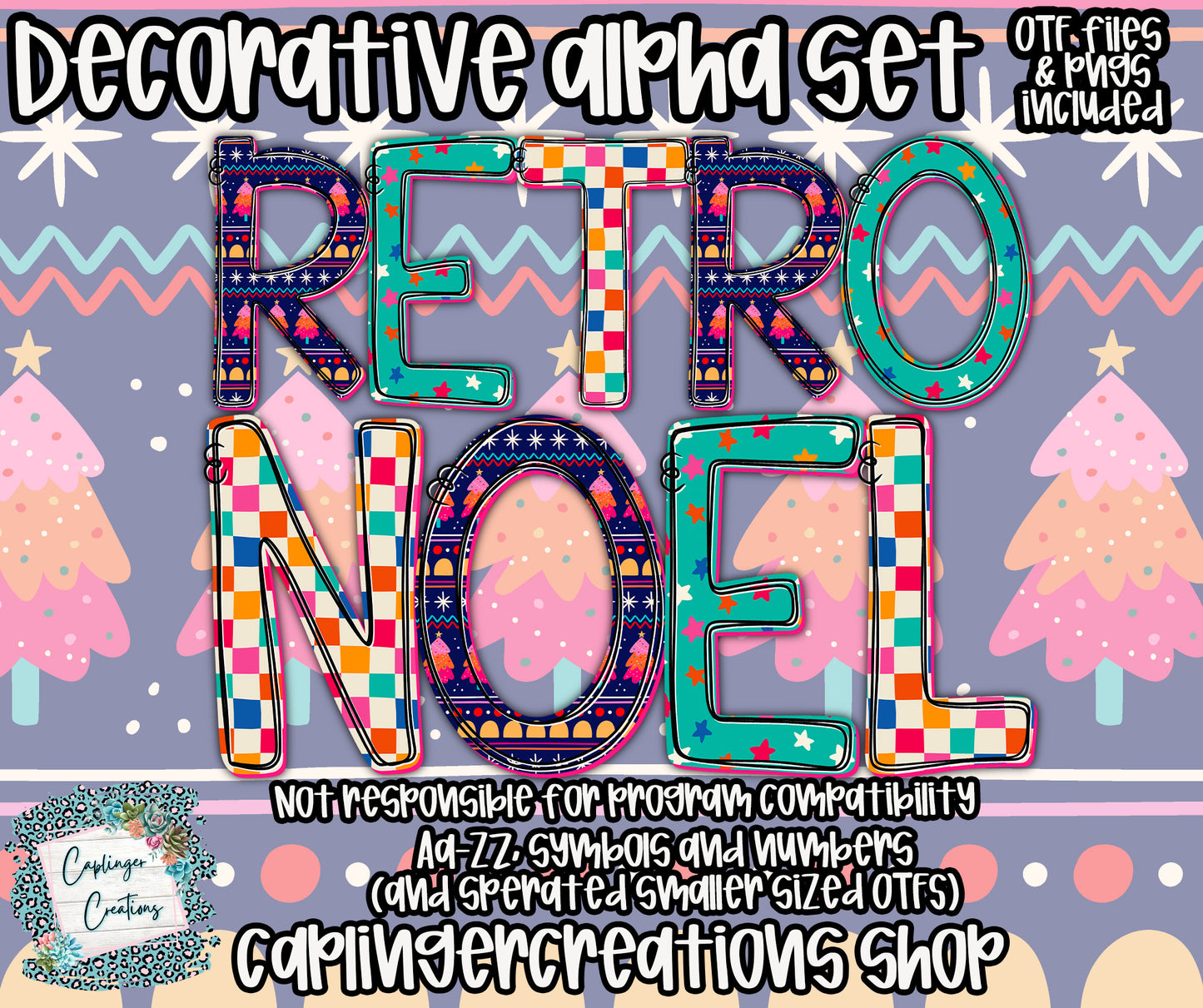 Retro Noel - TYPEABLE OTF FONT + PNGS - Digital download