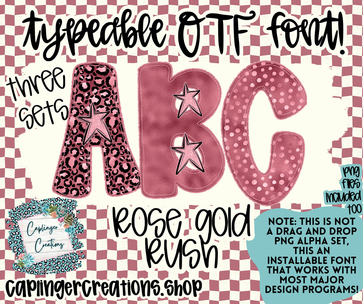 ROSE GOLD RUSH - TYPEABLE OTF FONT + PNGS - Digital download