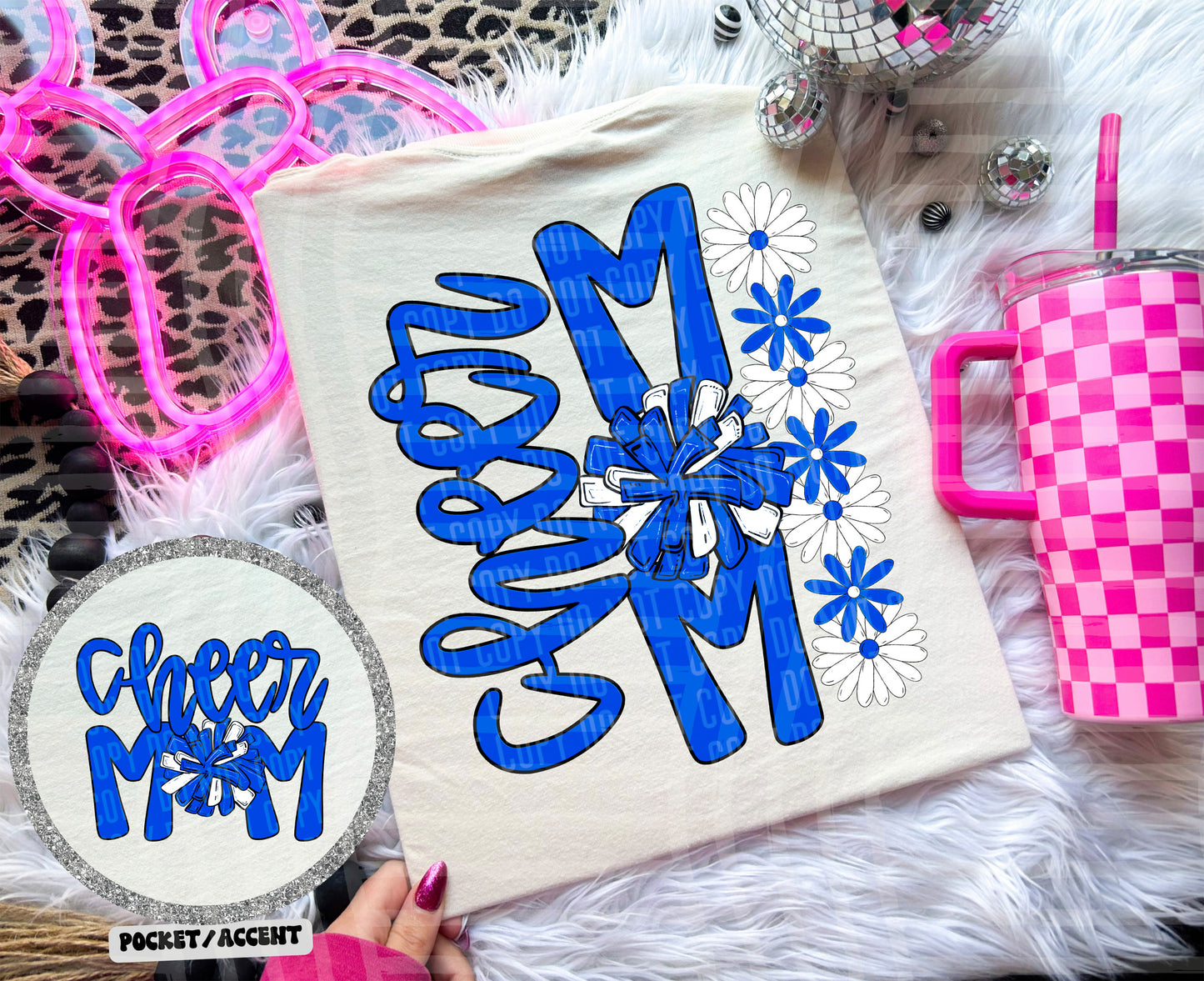 Cheer Mom Floral - w/ POCKET - Color Dropdown Digital Download 300DPI PNG FILE