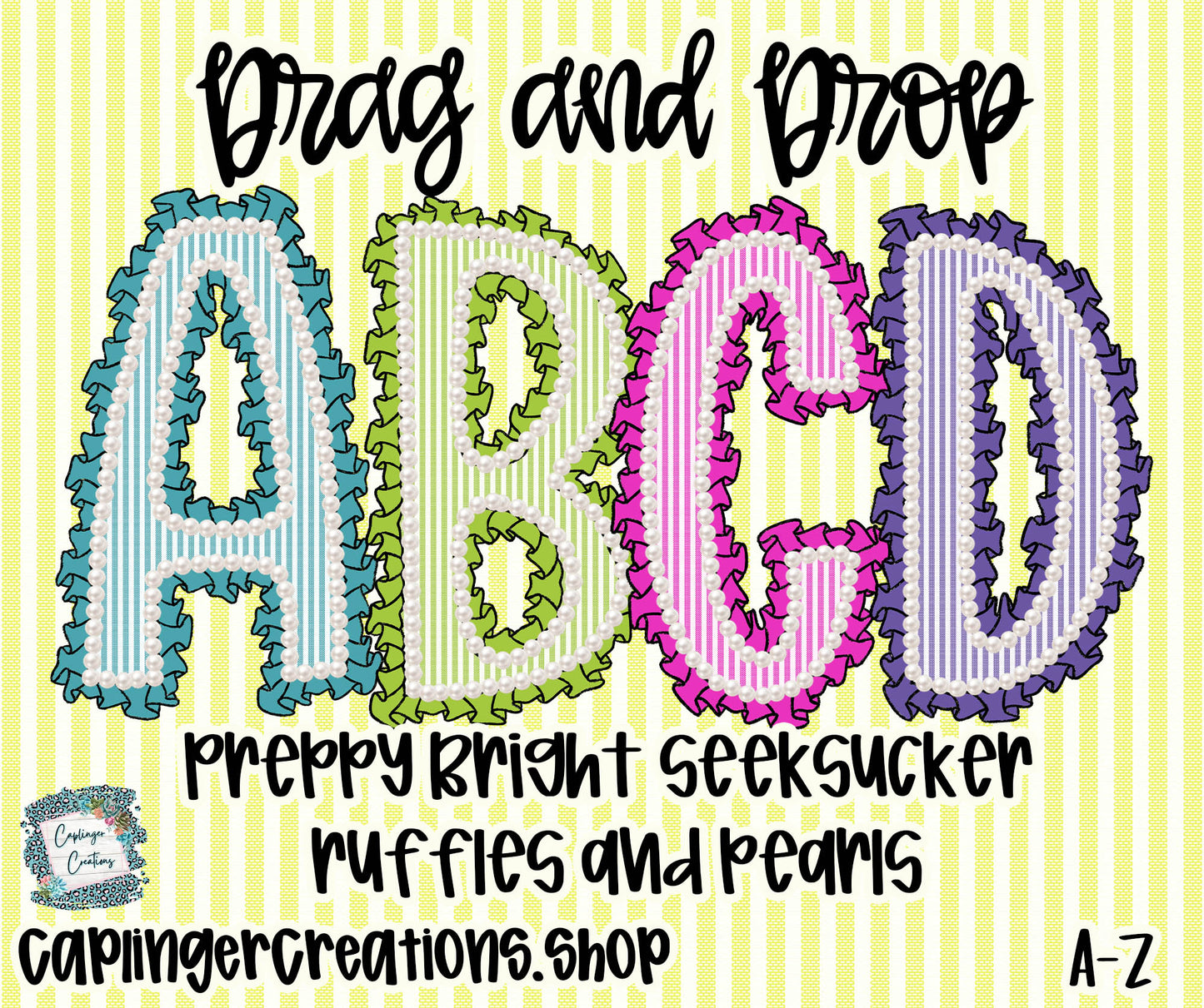 Bright and Preppy Seersucker - Ruffles and Pearls + OTF & Drag and Drop PNGS- commercial use included - Digital download