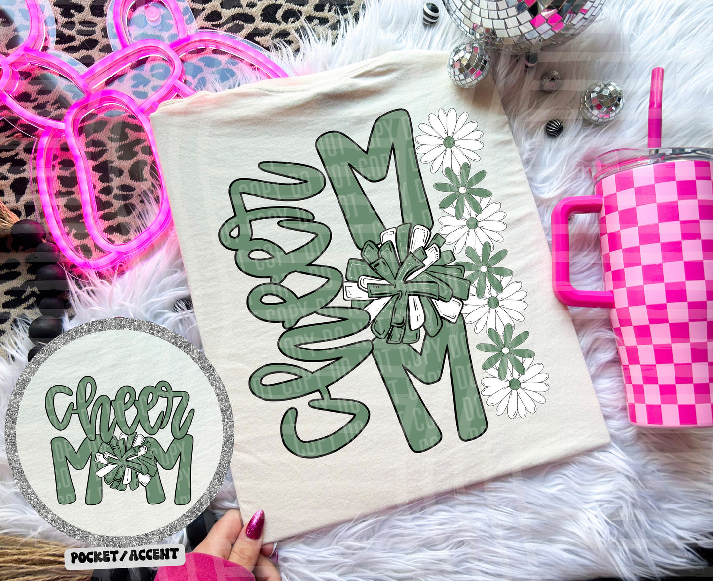 Cheer Mom Floral - w/ POCKET - Color Dropdown Digital Download 300DPI PNG FILE