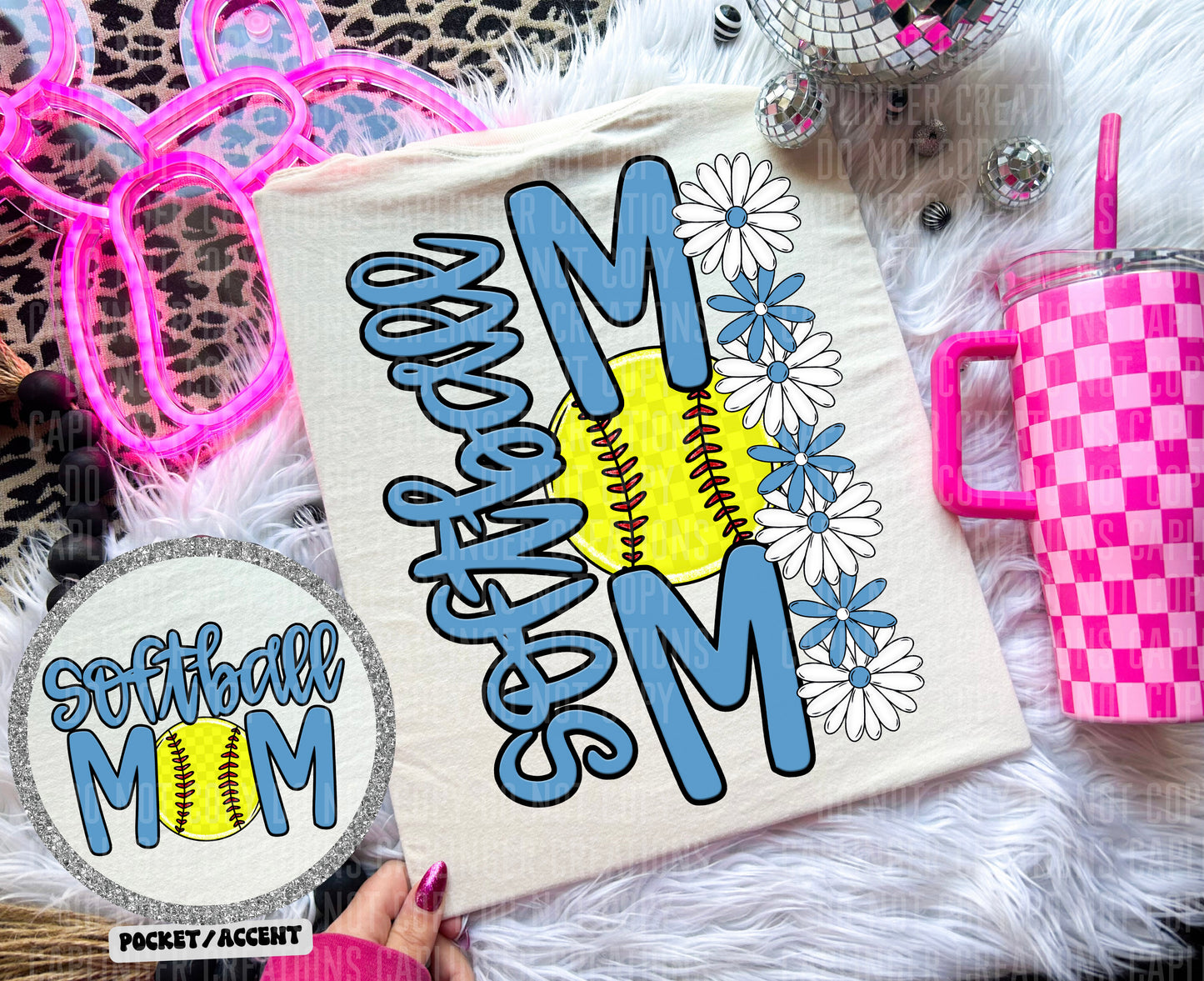 SOFTBALL MOM w/back & pocket - Color Dropdown Digital Download 300DPI PNG FILE