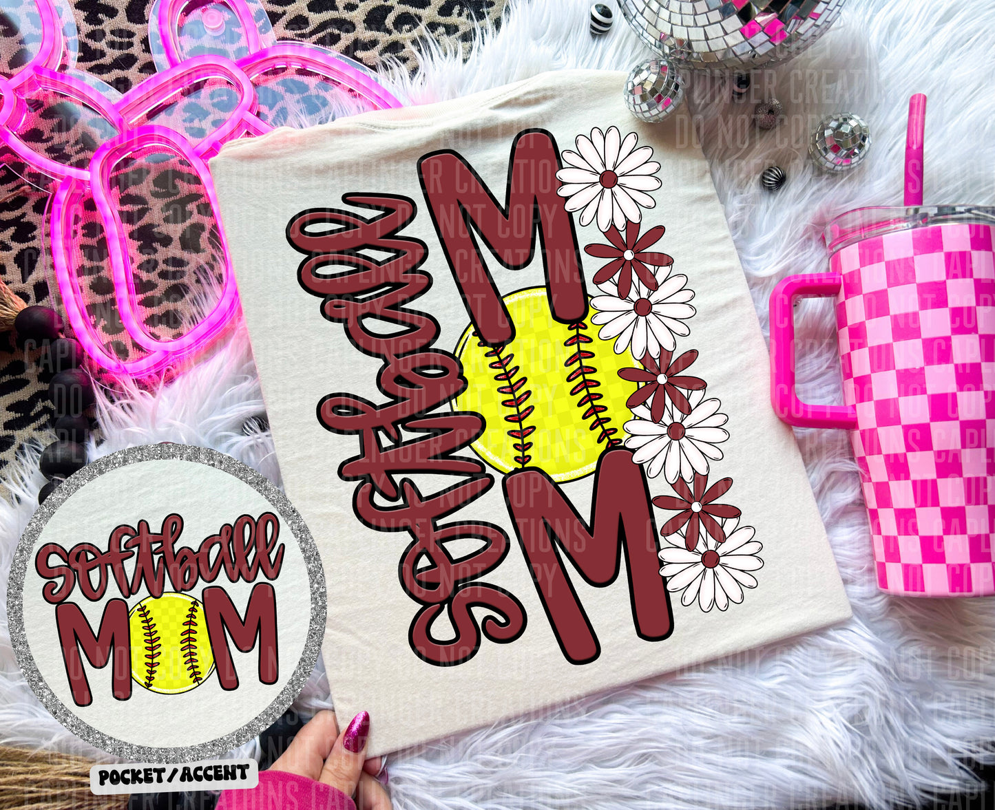 SOFTBALL MOM w/back & pocket - Color Dropdown Digital Download 300DPI PNG FILE