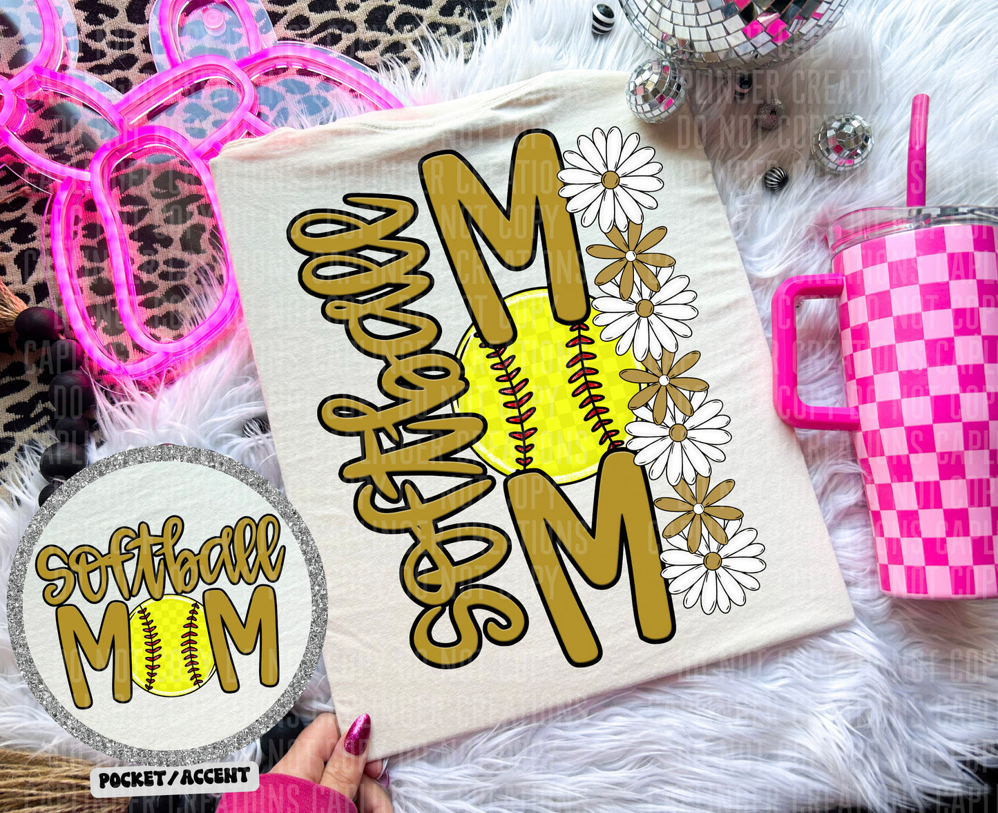 SOFTBALL MOM w/back & pocket - Color Dropdown Digital Download 300DPI PNG FILE