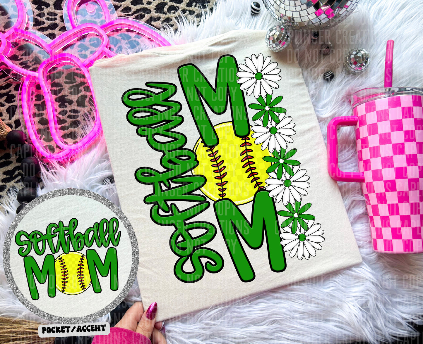 SOFTBALL MOM w/back & pocket - Color Dropdown Digital Download 300DPI PNG FILE