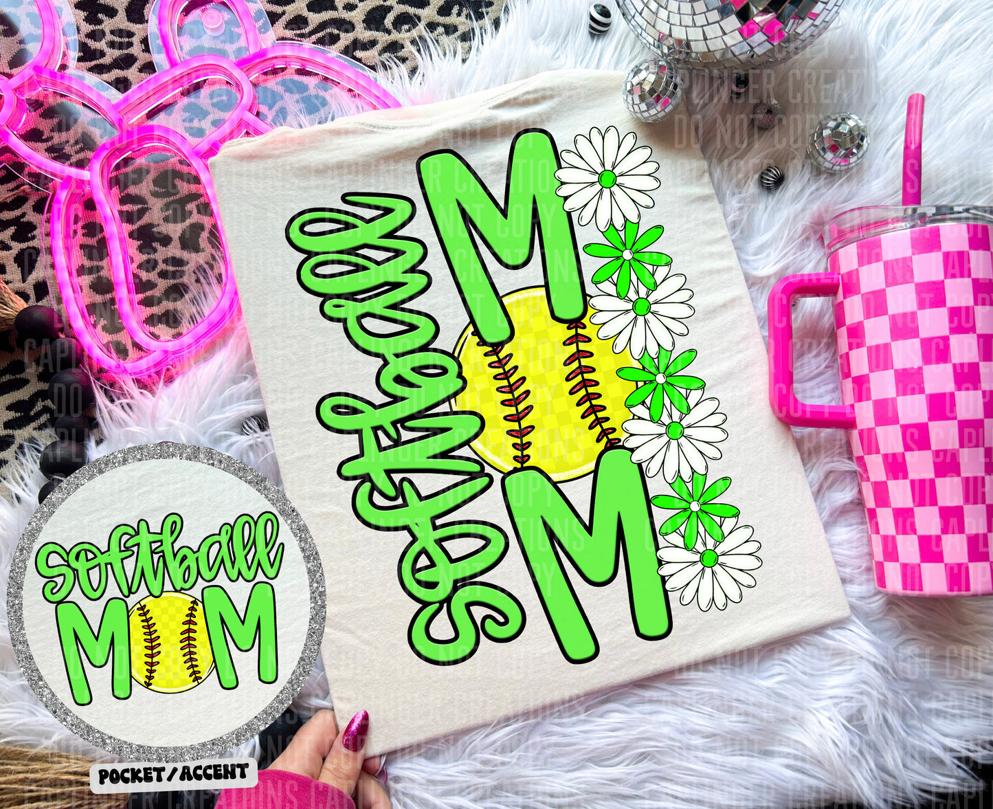 SOFTBALL MOM w/back & pocket - Color Dropdown Digital Download 300DPI PNG FILE
