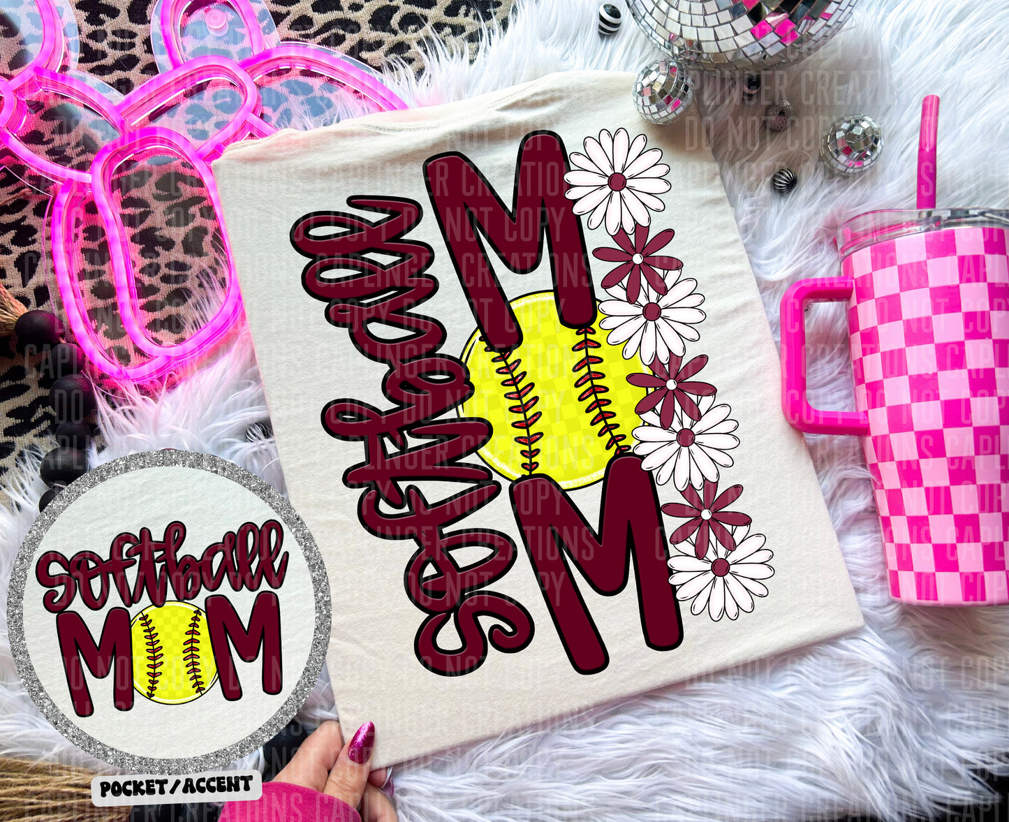 SOFTBALL MOM w/back & pocket - Color Dropdown Digital Download 300DPI PNG FILE