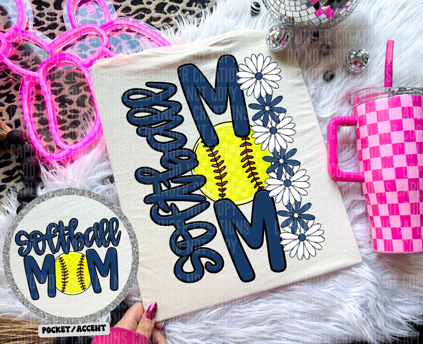 SOFTBALL MOM w/back & pocket - Color Dropdown Digital Download 300DPI PNG FILE
