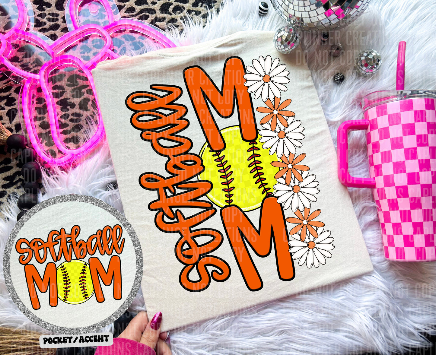 SOFTBALL MOM w/back & pocket - Color Dropdown Digital Download 300DPI PNG FILE
