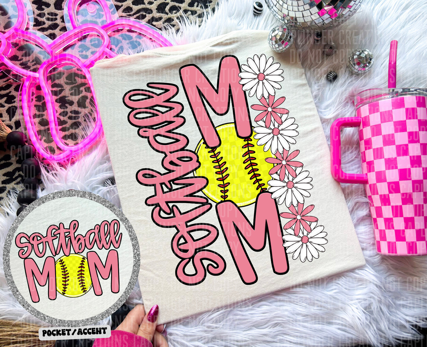 SOFTBALL MOM w/back & pocket - Color Dropdown Digital Download 300DPI PNG FILE