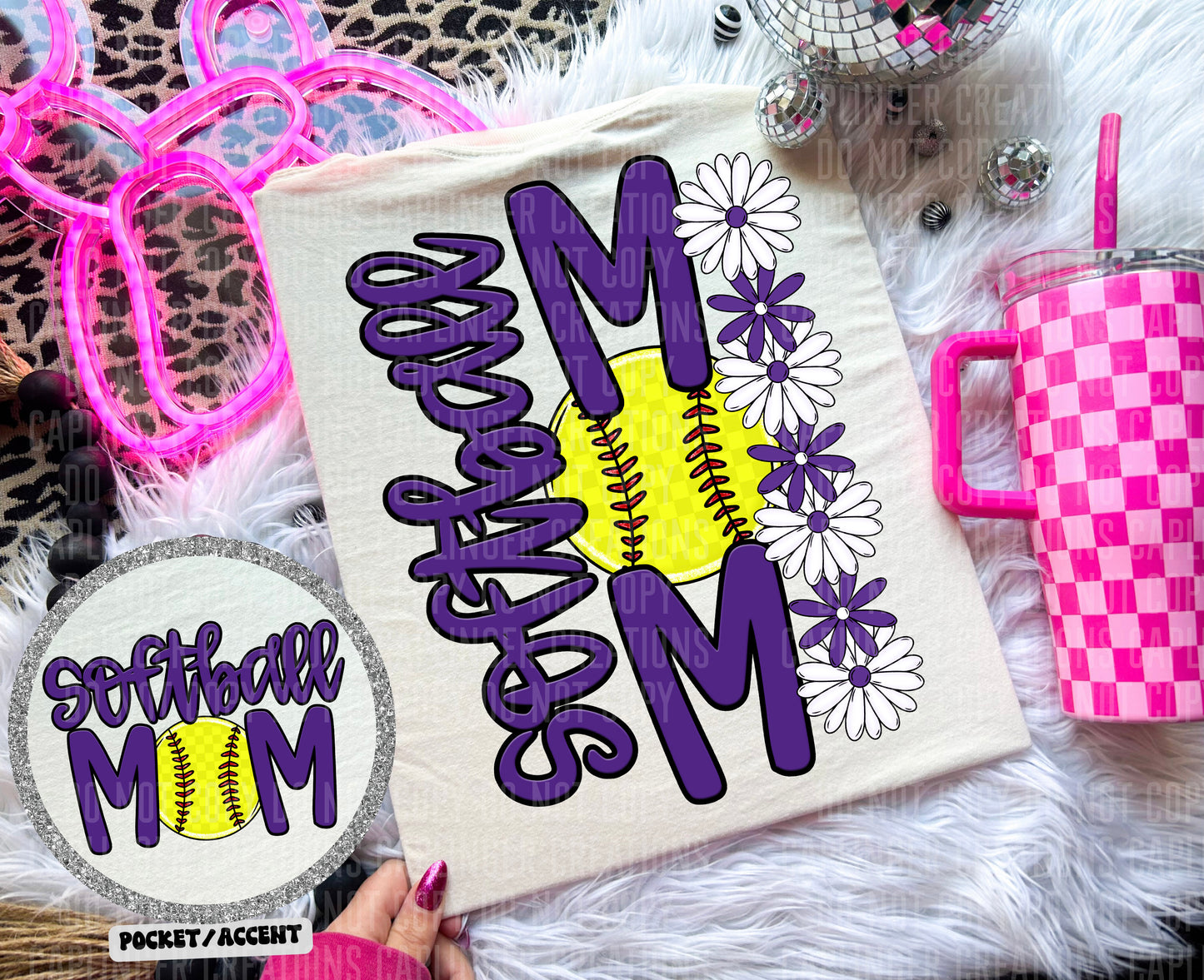 SOFTBALL MOM w/back & pocket - Color Dropdown Digital Download 300DPI PNG FILE
