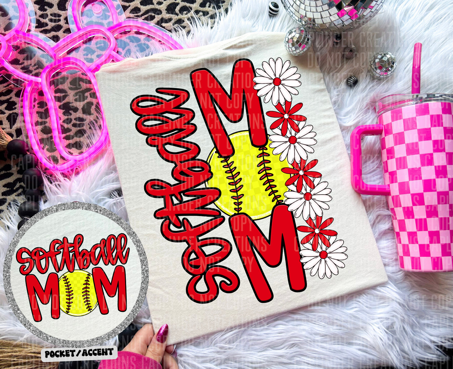 SOFTBALL MOM w/back & pocket - Color Dropdown Digital Download 300DPI PNG FILE
