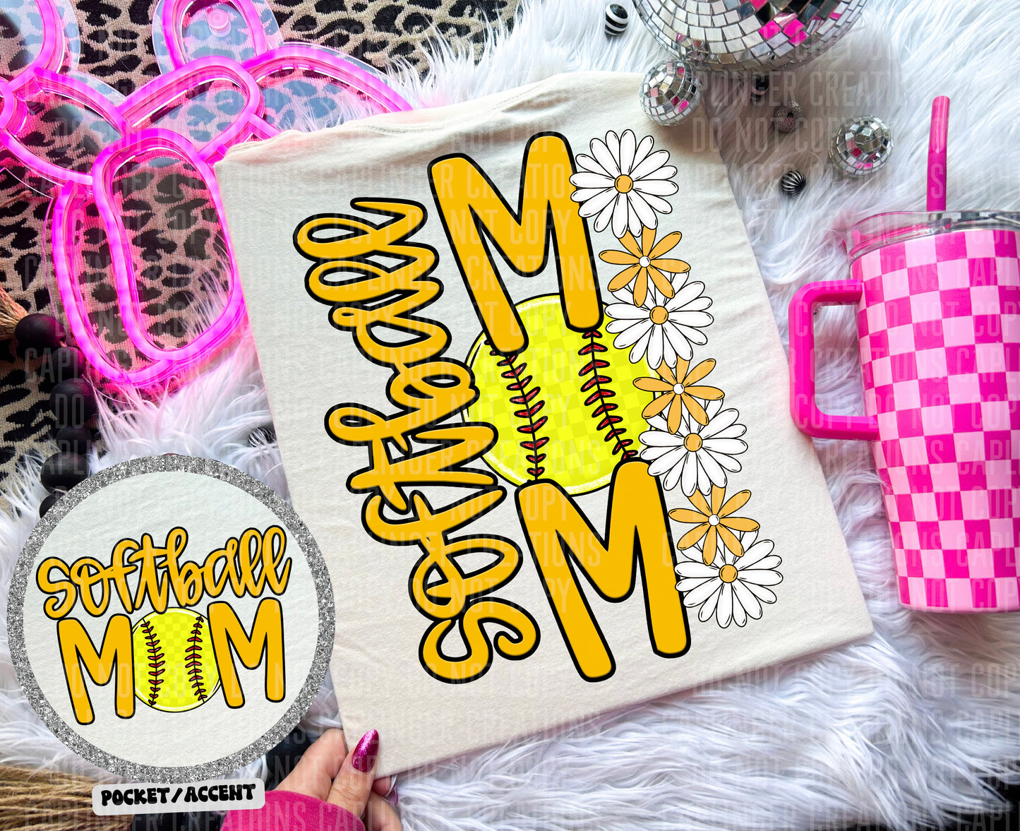 SOFTBALL MOM w/back & pocket - Color Dropdown Digital Download 300DPI PNG FILE