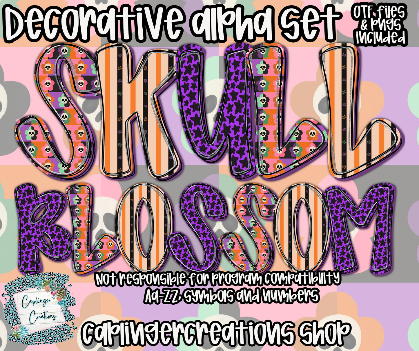 Skull Blossom - OTF & Drag and Drop PNGS- commercial use included - Digital download