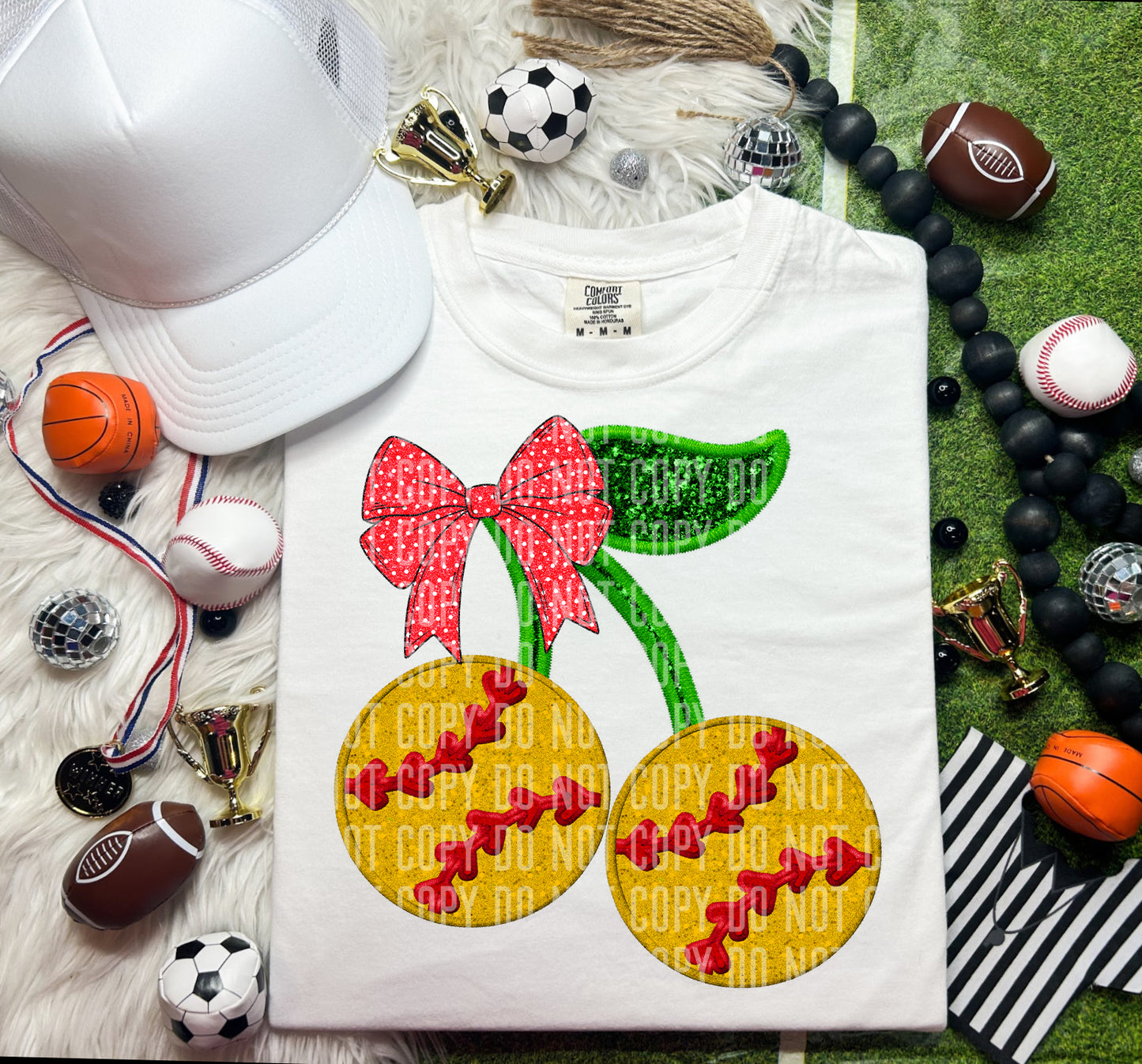 FAUX EMBROIDERY CHERRY SPORTS  - Digital download 300DPI PNG FILE