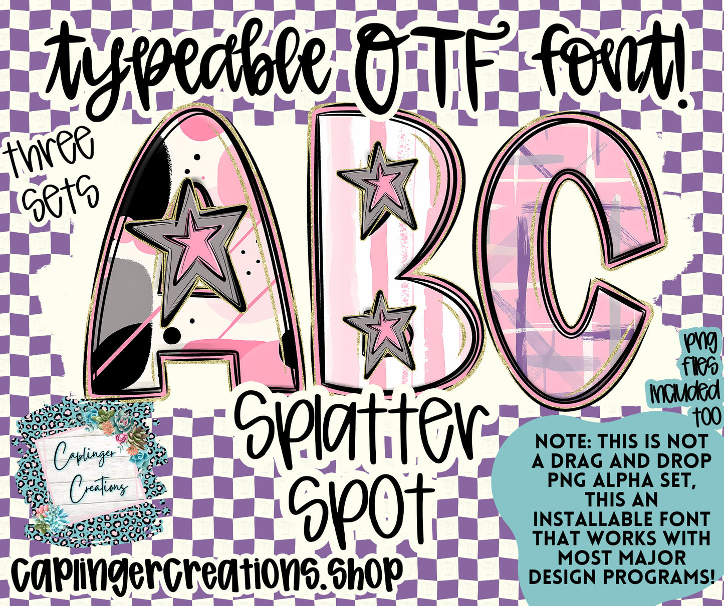 Splatter spot - TYPEABLE OTF FONT + PNGS - Digital download