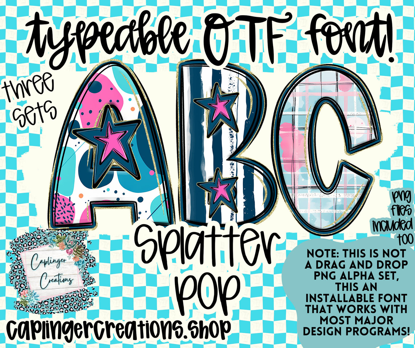 Splatter pop - TYPEABLE OTF FONT + PNGS - Digital download
