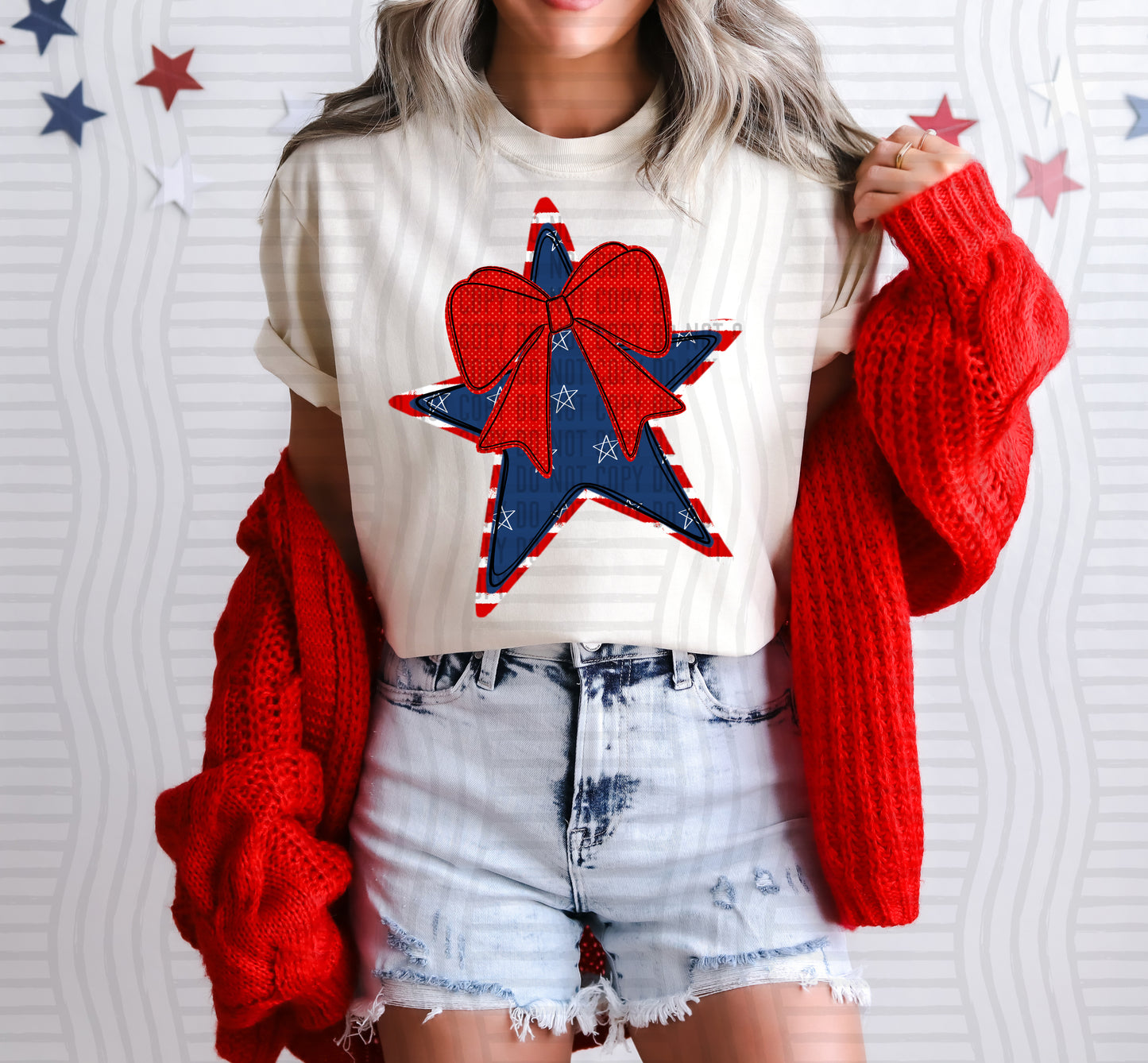 Stars and Stripes - red bow (2 versions with and without words) - Digital Download 300DPI PNG FILE