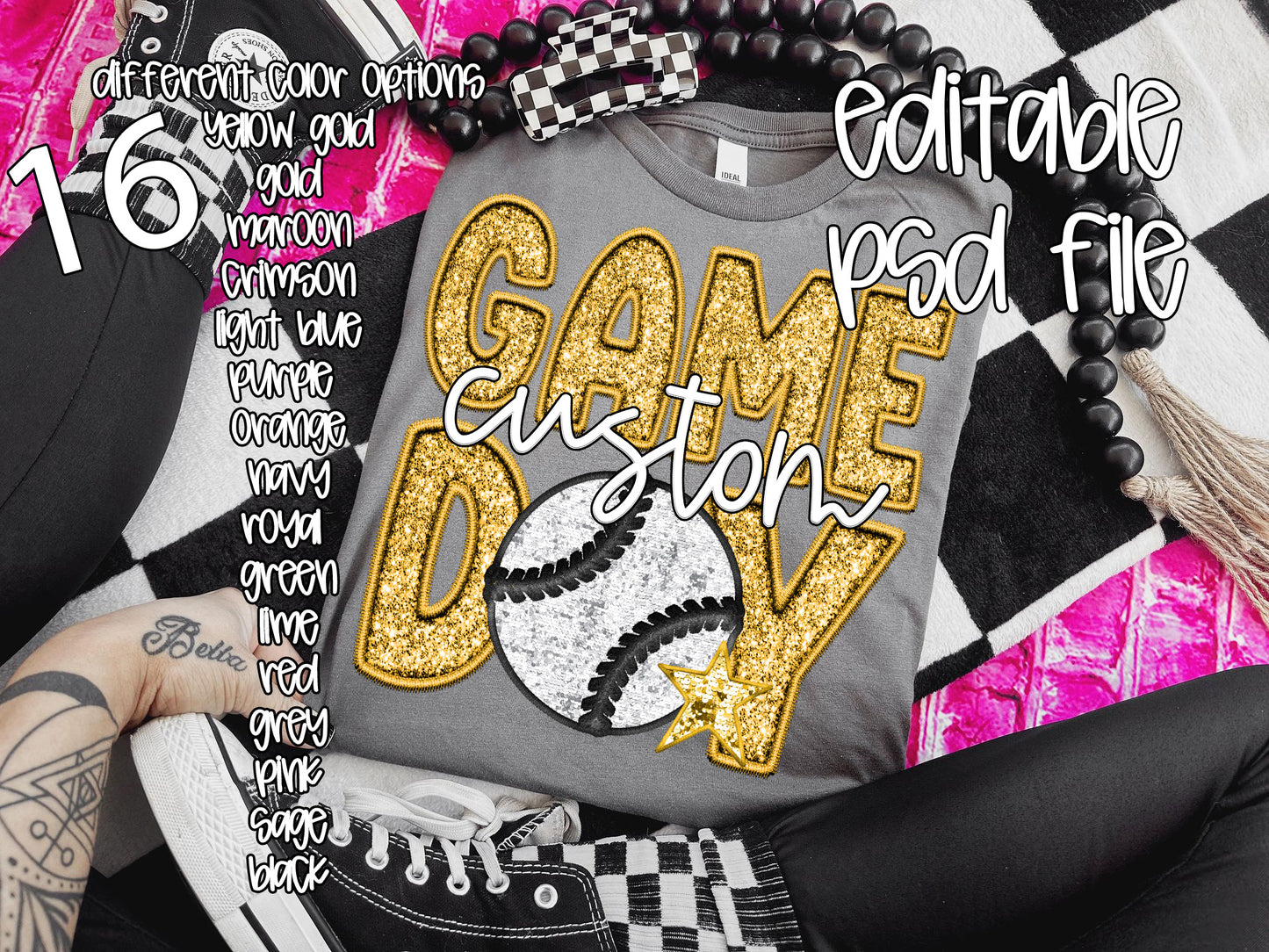 EDITABLE - Faux Embroidery/Sequin BASEBALL - PSD TEMPLETE - Digital download