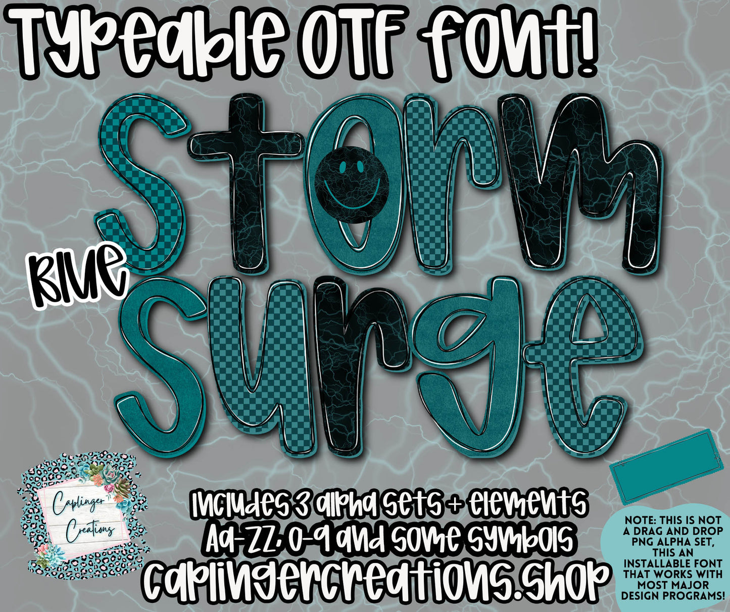 Storm Surge Blue - OTF typeable & Drag and Drop PNGS- commercial use included - Digital download