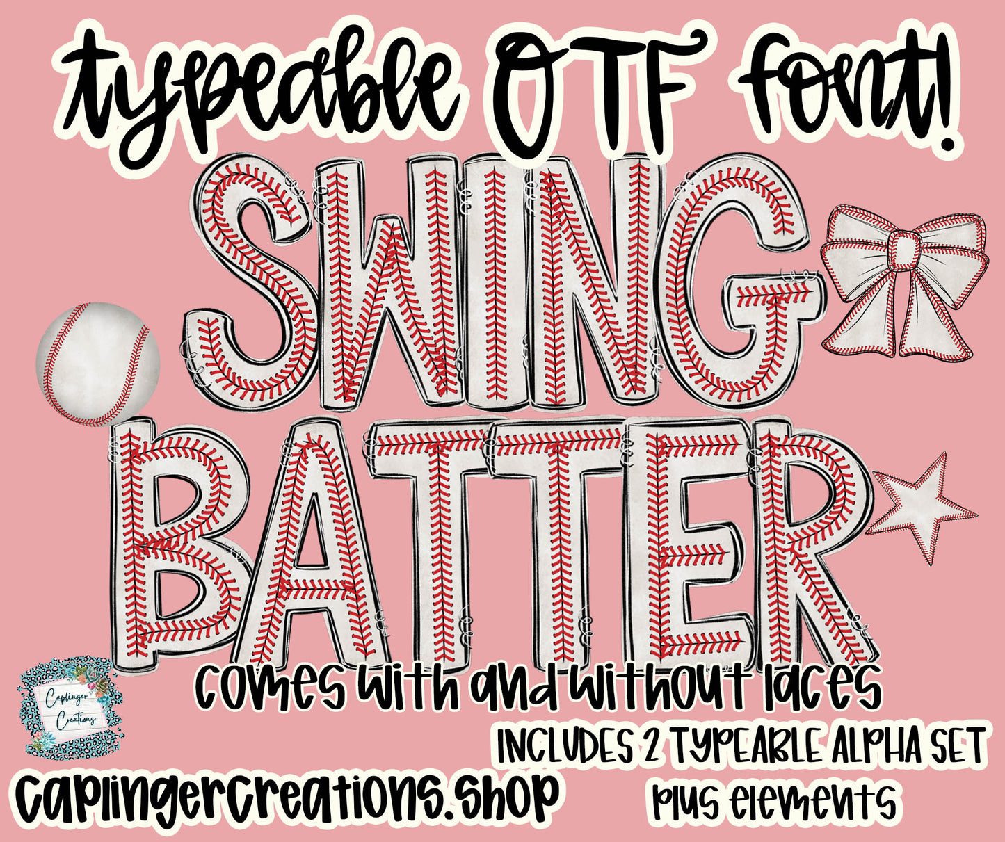 Swing Batter Baseball - Set of 2 OTF typeable Alphas- commercial use included - Digital download