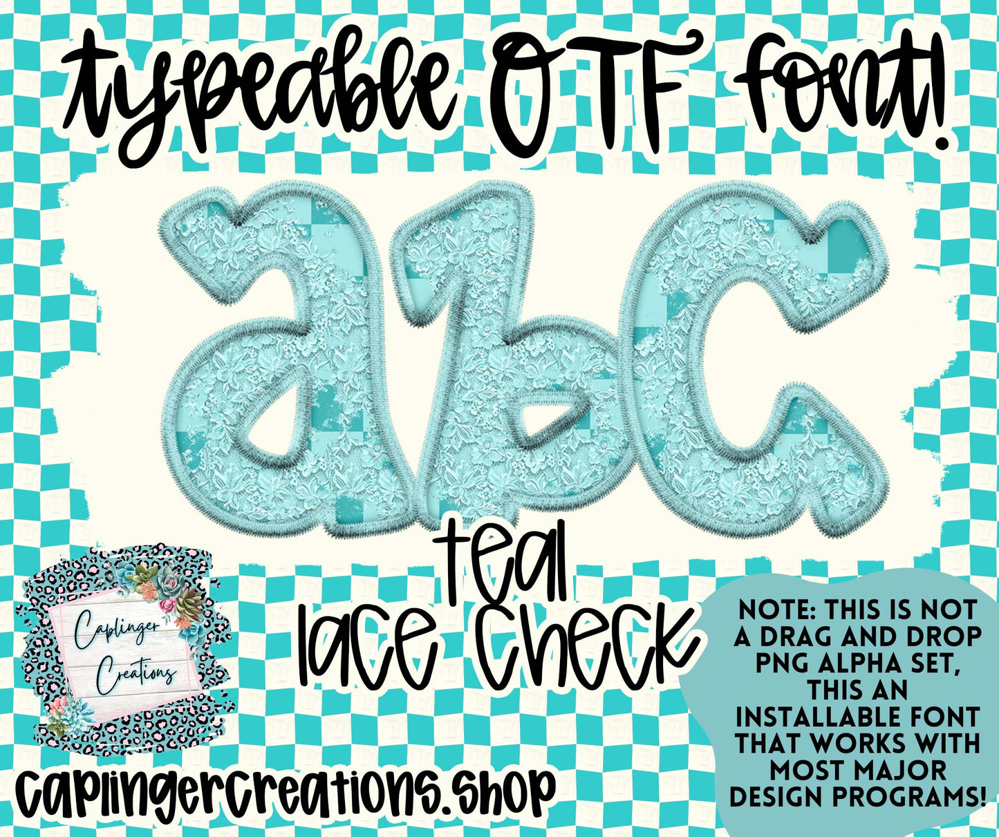 BLUE Lace/checker - FAUX EMB. - ALPHA FONT A-Z - TYPEABLE OTF FONT - Digital download