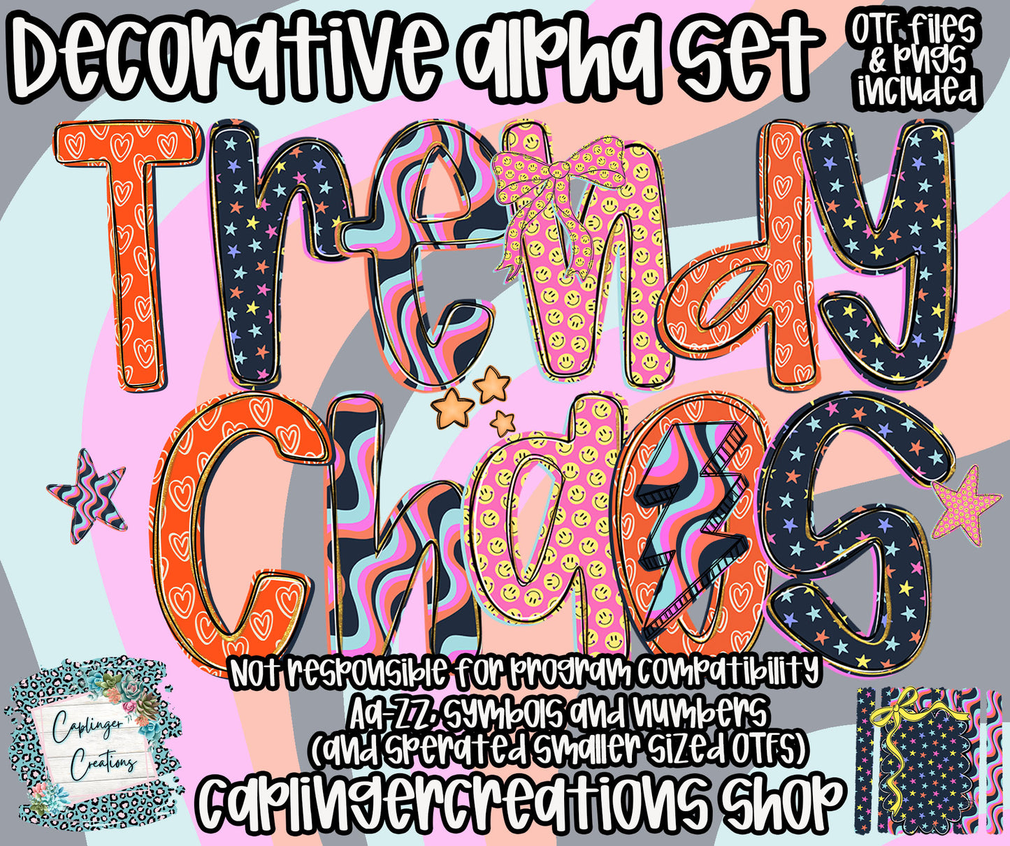 Trendy Chaos - OTF typeable & Drag and Drop PNGS- commercial use included - Digital download