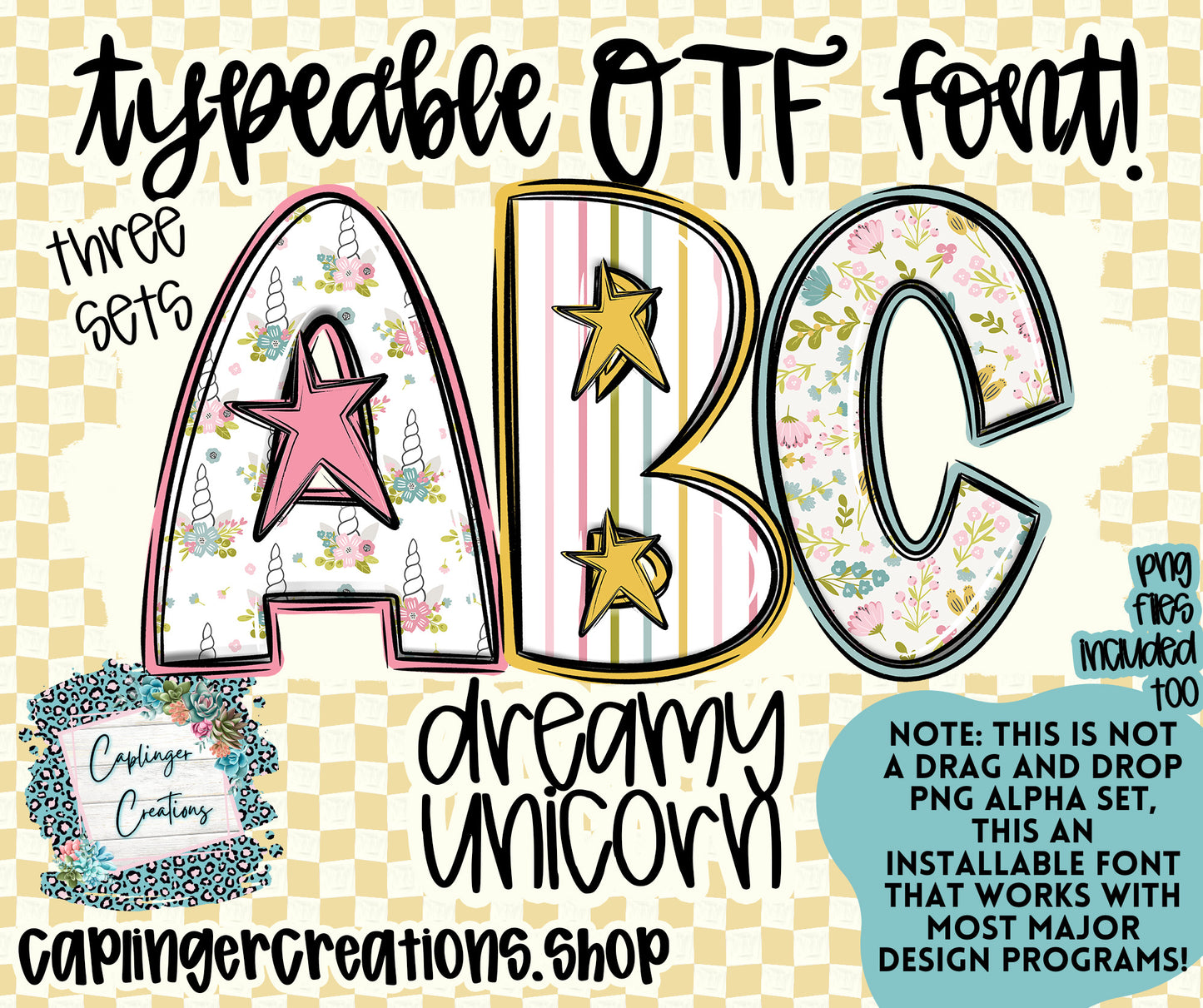 Dreamy Unicorn - TYPEABLE OTF FONT + PNGS - Digital download