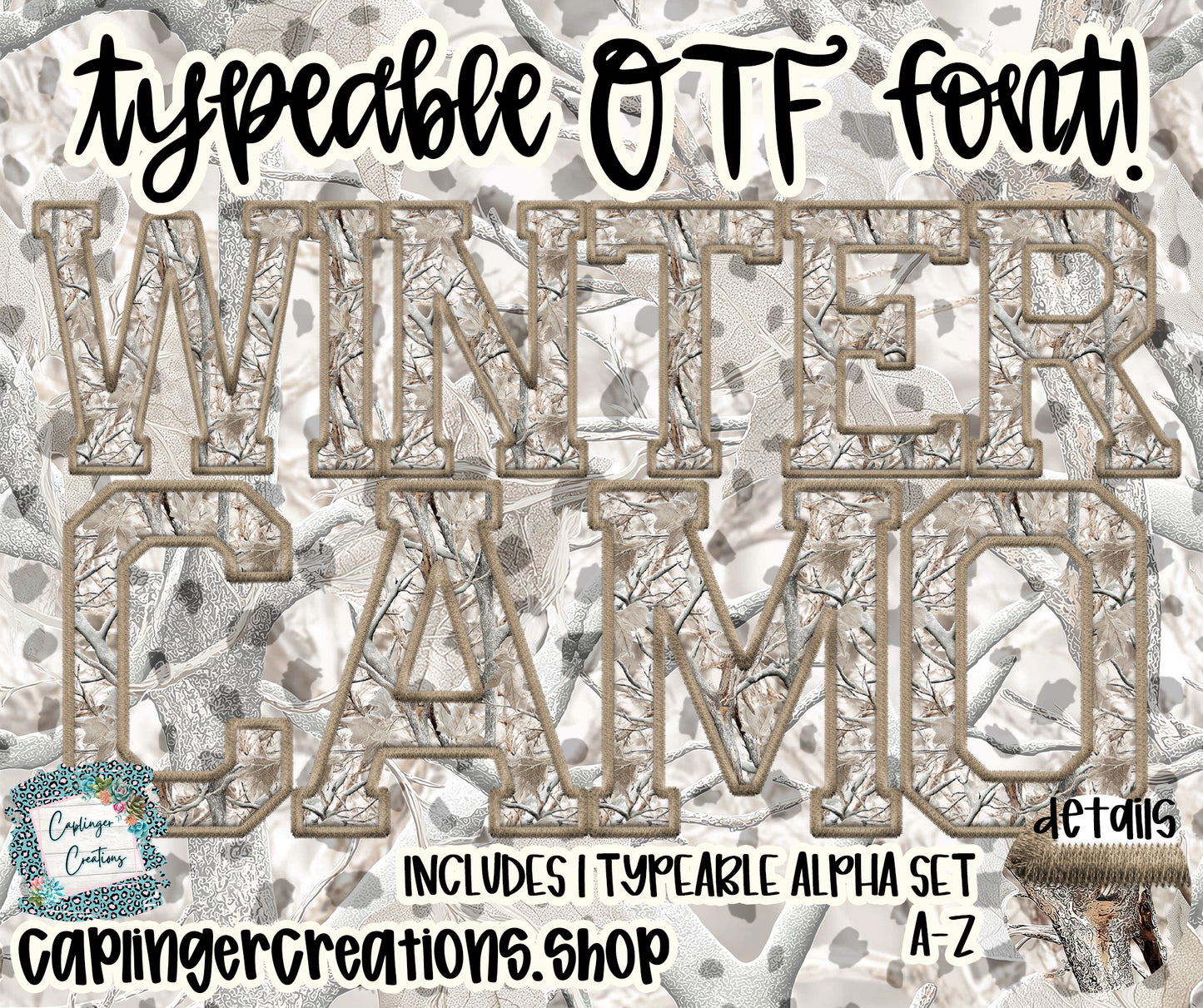 Winter Camo TYPEABLE OTF FONT + PNGS - Digital download