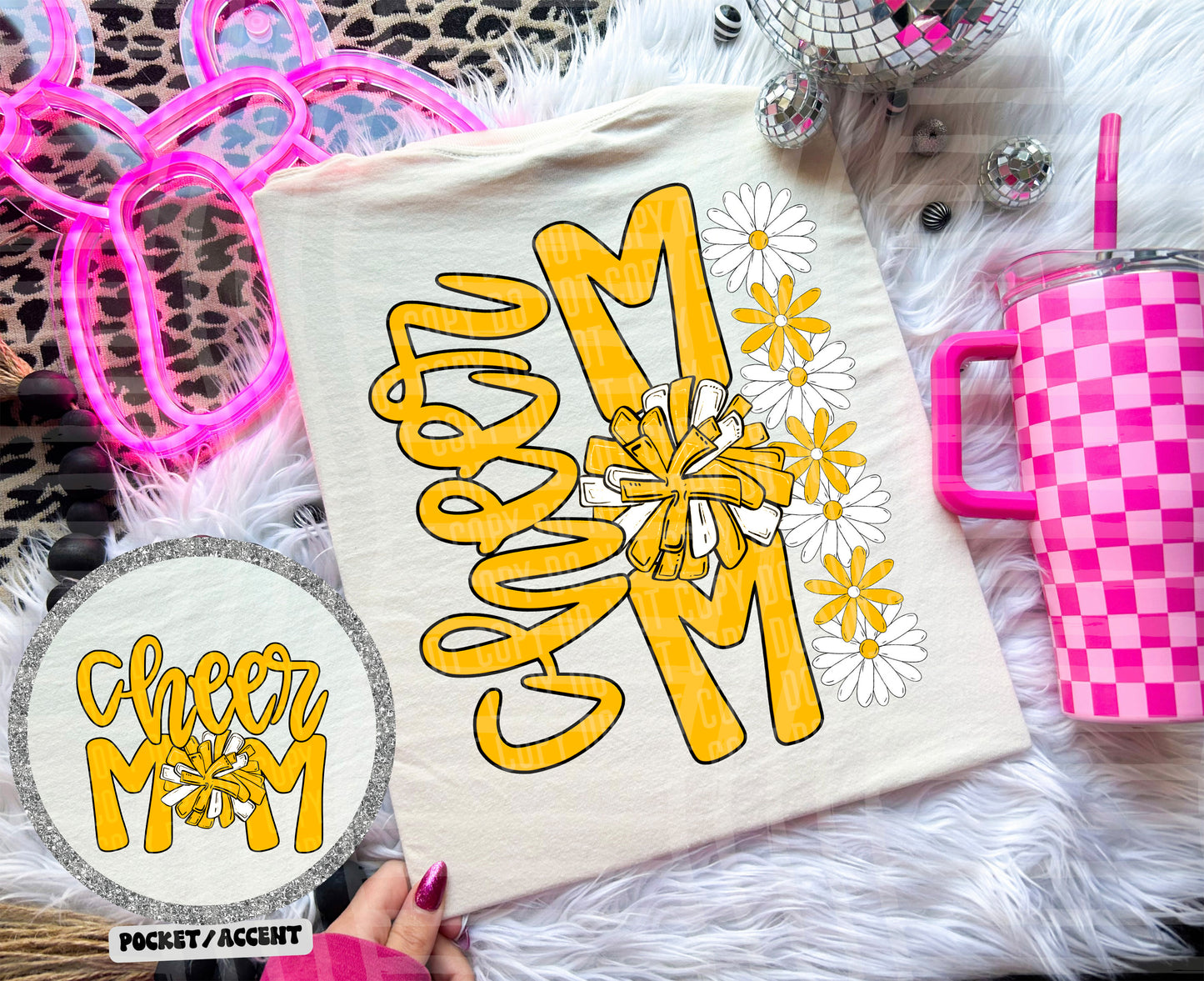 Cheer Mom Floral - w/ POCKET - Color Dropdown Digital Download 300DPI PNG FILE