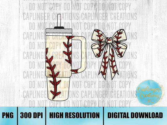 BASEBALL Tumbler and Bows - Digital download 300DPI PNG FILE