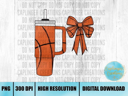 BASKETBALL Tumbler and Bows - Digital download 300DPI PNG FILE