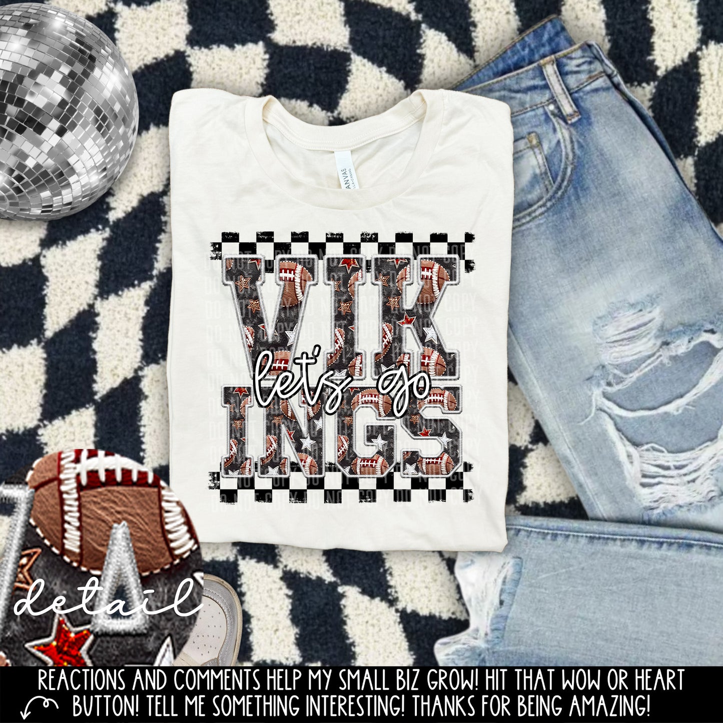 Let’s Go Football Faux Embroidery Checkered Mascots Dropdown With Custom Digital Download 300 DPI PNG