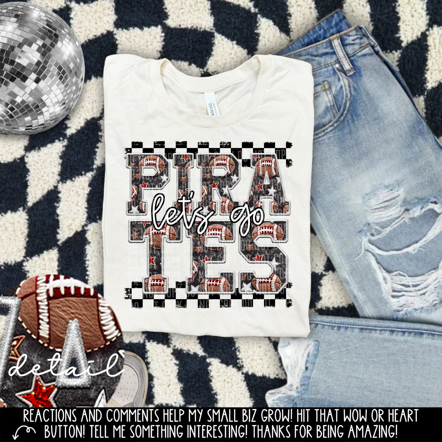 Let’s Go Football Faux Embroidery Checkered Mascots Dropdown With Custom Digital Download 300 DPI PNG