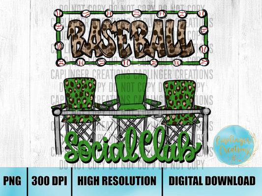 Green Baseball Social Club - Digital download 300DPI PNG FILE