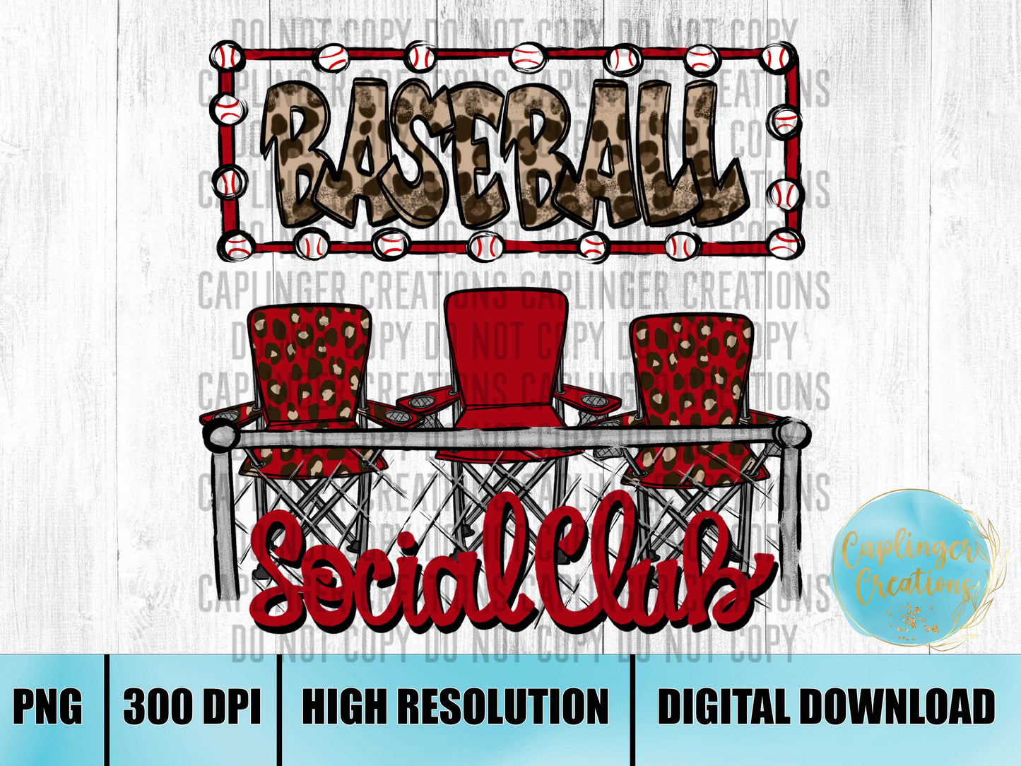 RED Baseball Social Club - Digital download 300DPI PNG FILE