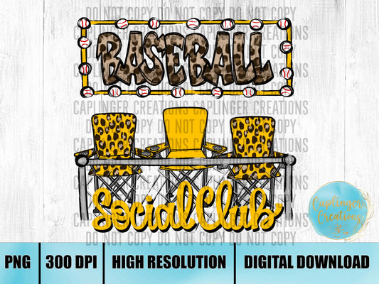 Yellow Baseball Social Club - Digital download 300DPI PNG FILE