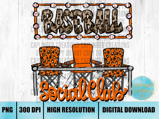 Orange Baseball Social Club - Digital download 300DPI PNG FILE