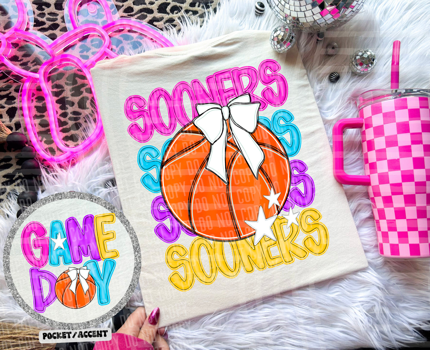 Bright Preppy Stacked Basketball Dropdown Digital Download 300DPI PNG FILE