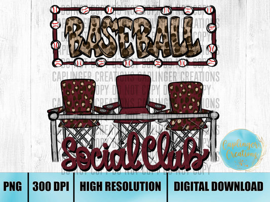 Maroon Baseball Social Club - Digital download 300DPI PNG FILE